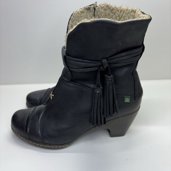 El Naturalista Black Leather Winter Boots 37 Fleece Lined Comfort Boho Chic Eco - Picture 5 of 16
